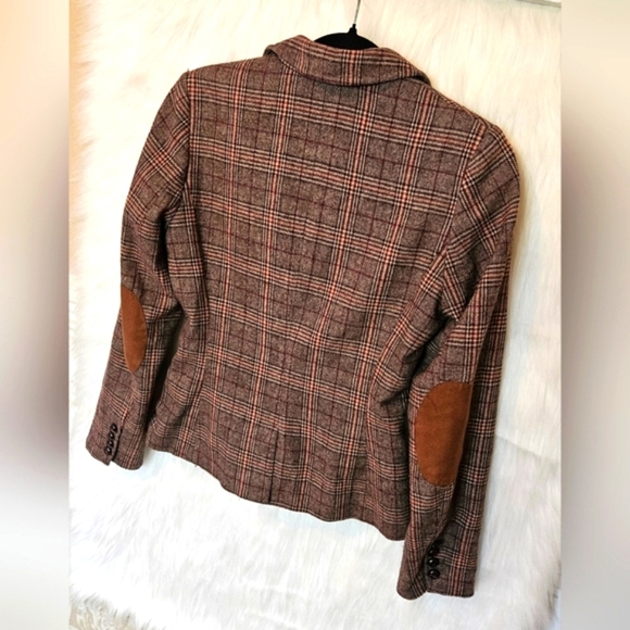H&M L.O.G.G. Classic Plaid Lined Knit Blazer w/ Vintage Elbow Patches - Picture 4 of 8
